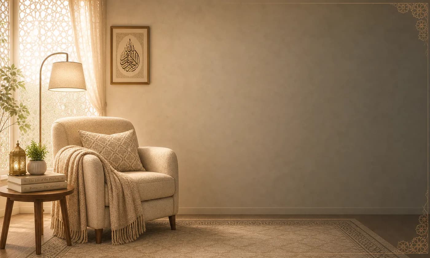 A warm, quiet reading corner with a lamp and armchair